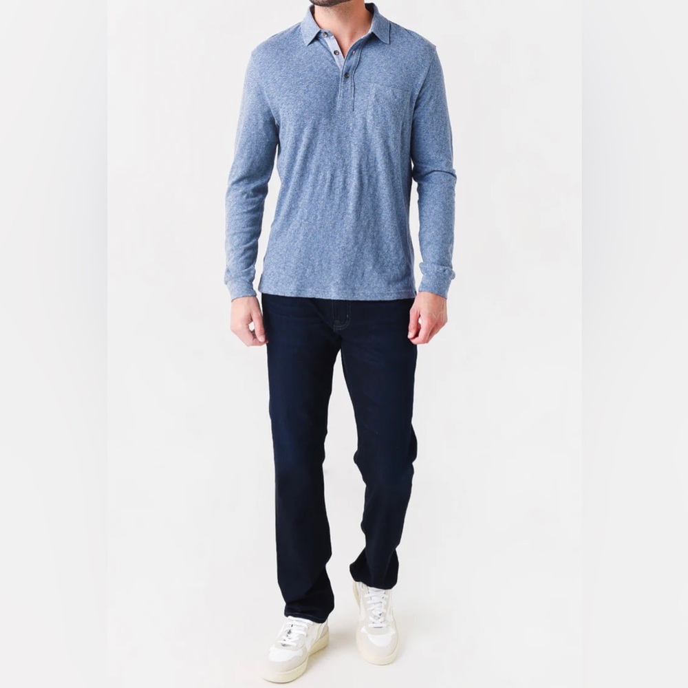 Faherty Men's Long Sleeve Luxe Heather in Flint Blue Heather Polo Size Small - Picture 11 of 14